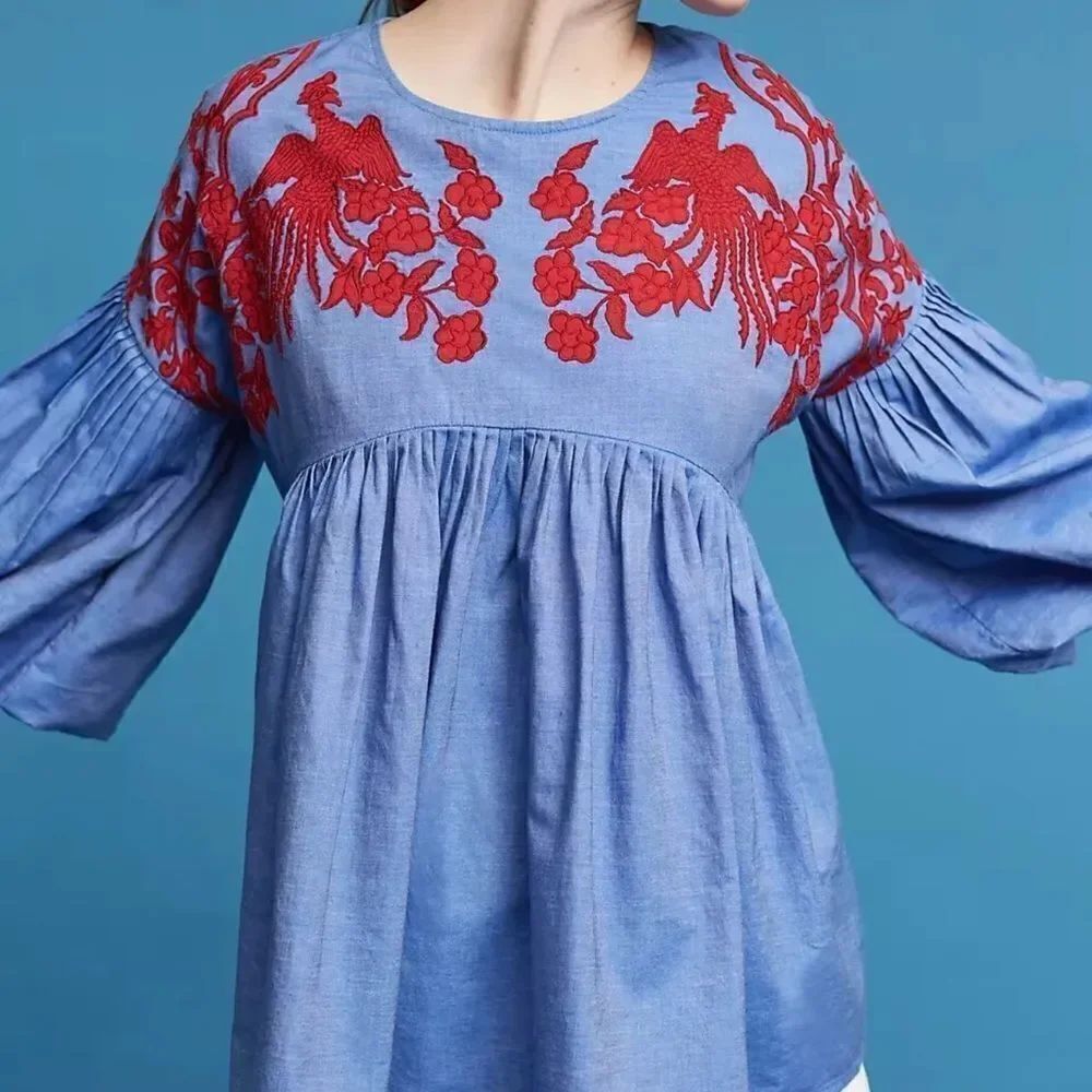 Anthropologie Lianna Embroidered Blouse by Hemant & Nandita S